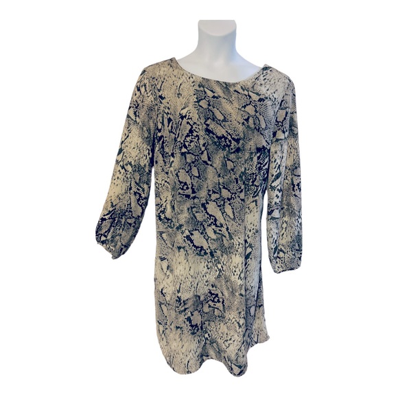 ⭐️DEX Shift Satin Matte Office Casual Dinner Party Snake Print Tan Beige Dress - Picture 2 of 14